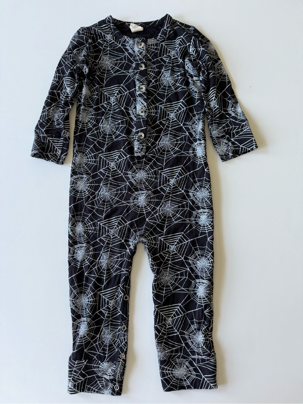 kate quinn Black One-Piece Footie with White Spiderweb Print